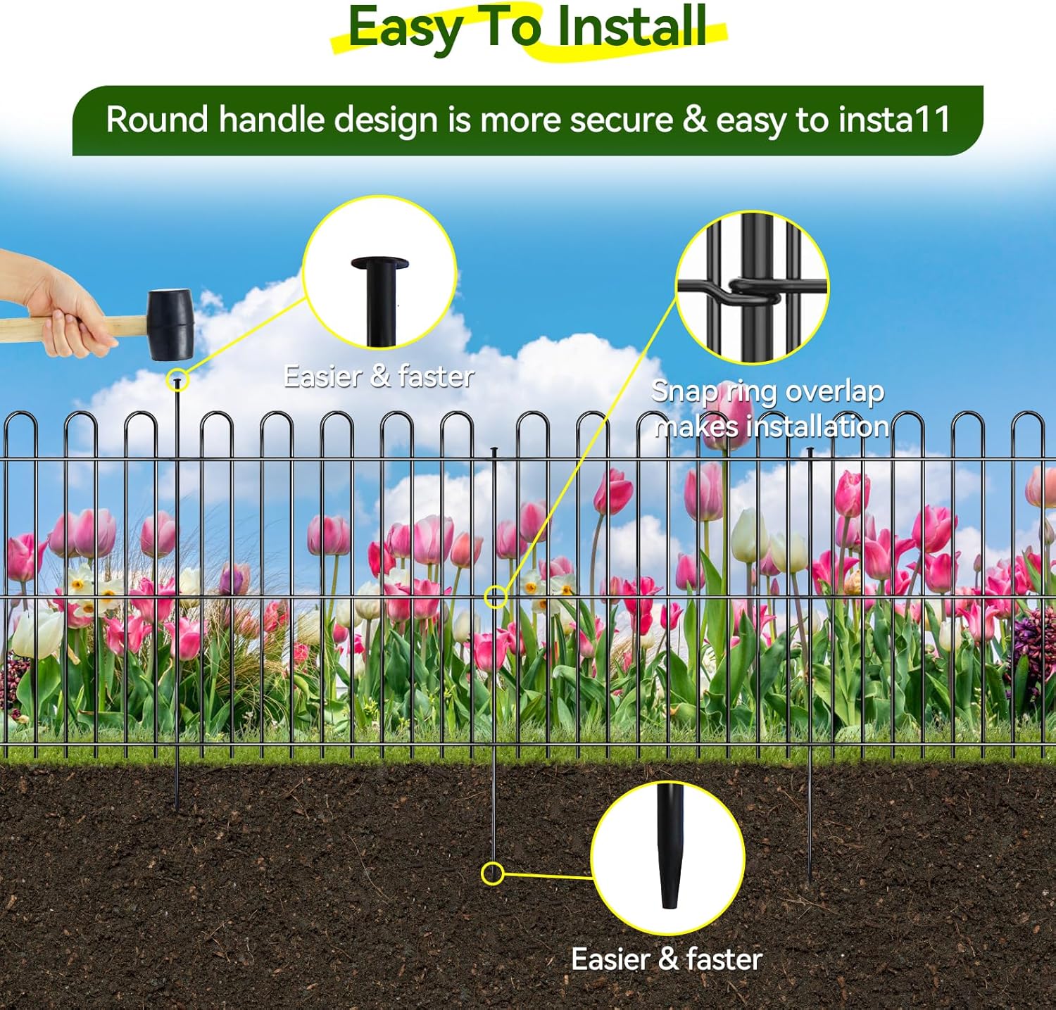 25 Panels Decorative Garden Fence, 50ft X 32in Rustproof Metal Animal Barrier Fence, No Dig Fence Garden Fence, Arched Flower Bed Edging Ornamental Wire Border Fencing for Outdoor Yard, Patio Decor-VerdiqueGarden