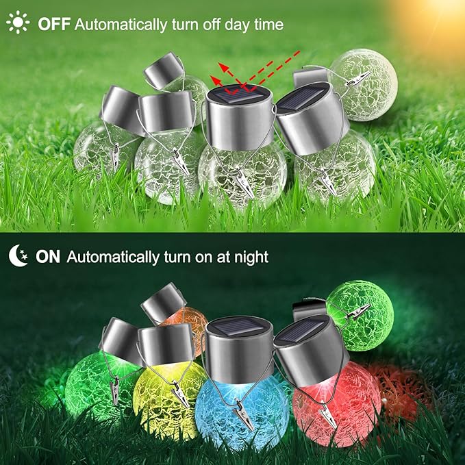 Solar Lights Outdoor Hanging Decorative Globe 24 Pack, Waterproof Solar Lantern with Handle and Clip, Solar Powered Glass Ball Lights for Garden Yard Fence Tree Umbrella Holiday Décor, Color Changing-VerdiqueGarden