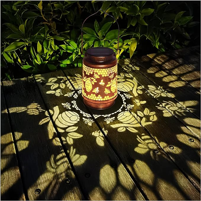 Solar Lanterns Outdoor Hanging Honeybee Decor Lantern,Waterproof Hollow Out Retro Metal Decorative Garden Light,Graceful Decoration for Patio,Yard,Landscape,Walkway,Festival-VerdiqueGarden