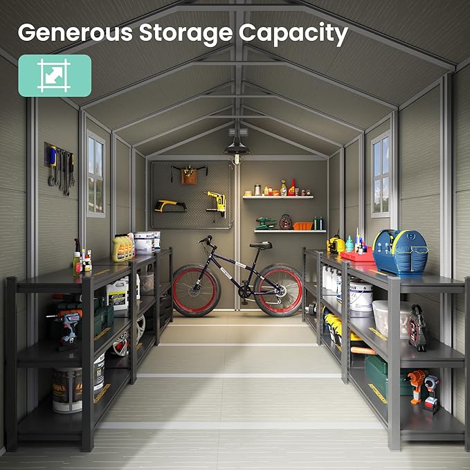 UDPATIO Outdoor Storage Shed 7.5x10.7 FT, Plastic Garden Shed for Bike, Garbage Can, Tool, Outside Sheds & Outdoor Resin Shed with Lockable Door for Backyard, Patio, Lawn, Standstone-VerdiqueGarden