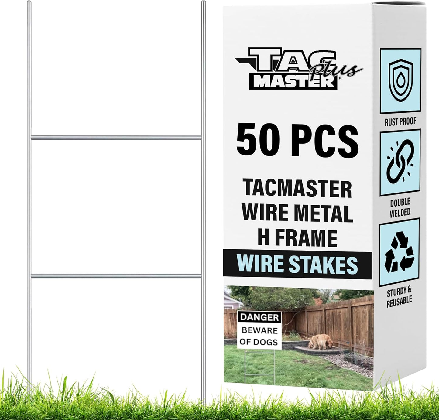 Tacmaster Wire Metal Yard and Sign H Stakes – Durable Blank Lawn Sign Posts for 4mm Corrugated Panels, Real Estate Signs, Waterproof and Wind Resistant, Ideal for Outdoor Use, 30"x10" – 50 Pack-VerdiqueGarden