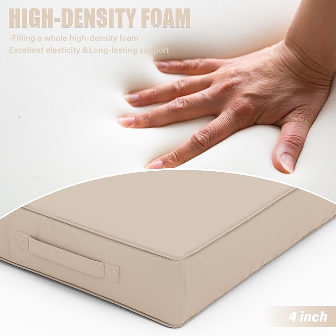 Patio Chair Cushions 22 X 22 X 4 Inch Waterproof Outdoor Seat Cushions for Patio Furniture, Outdoor Sofa Couch Pads with Ties & Handle, Set of 2, Sand-VerdiqueGarden