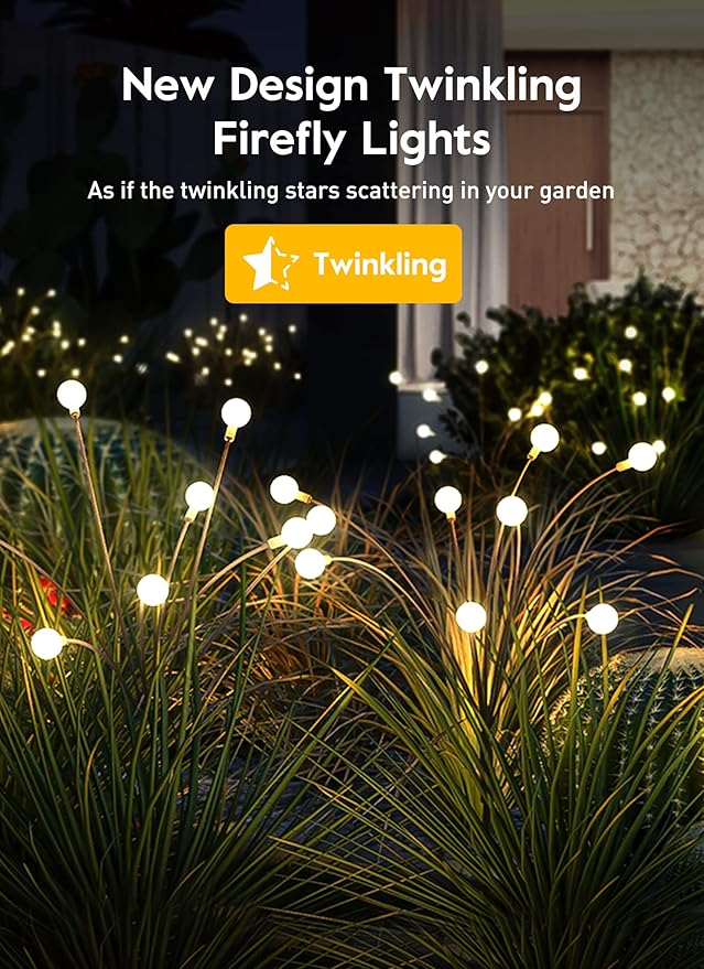 Brightown Solar Garden Lights - 4 Pack 12 LED Firefly Lights, Sway by Wind, Waterproof, Warm White-VerdiqueGarden