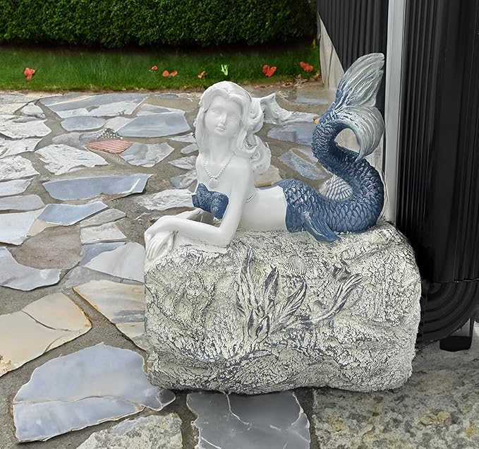 Mermaid Gutter Downspout Splash Block Statue, Garden Outdoor Animal Decor Sculpture, Diverter Rain, Decorative Extension, Waterproof Resin, Fits 3"x4" Rectangular Downspouts, Unique Gift-VerdiqueGarden