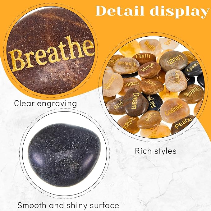 Fabbay Engraved Inspirational Stones Encouragement Motivational Rocks with Words Garden Positive Gift for Christmas Thanksgiving(Vintage Color,80 Pcs)-VerdiqueGarden