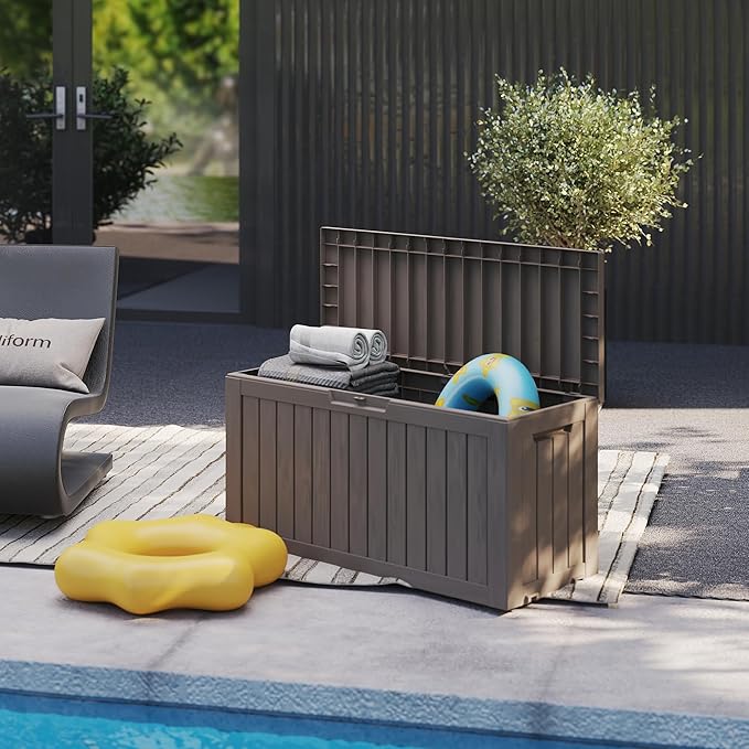 90 Gallon Outdoor Cushion Storage - Waterproof Deck Boxes for Outdoor, Space-Saving Deck Box with Lock for Patio/Pool Accessories, UV-Resistant Resin, Granite Grey-VerdiqueGarden