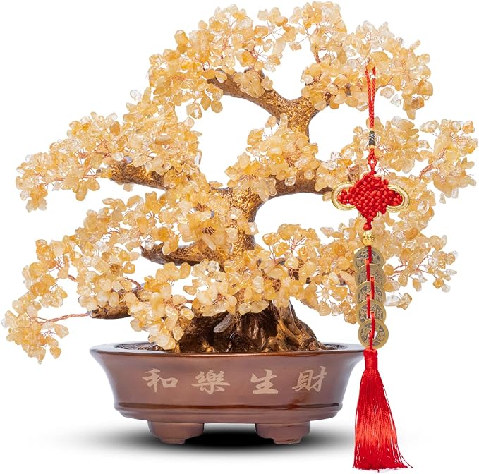 Natural Large Citrine Tree,14"Feng Shui Money Tree(1251 Gemstone Count)Citrine Crystal Tree for Abundance Prosperity Success Fortune Decoration Tree Bonsai for Home & Office Good Luck Wealth-VerdiqueGarden