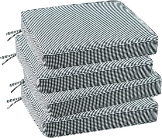 Outdoor Square Corner Seat Cushion, 19"x19"x3", Set of 4, Non Slip Seat Cushion Pads with Removable Cover for Patio Furniture, Garden Yard Lawn, Black White Mini Check-VerdiqueGarden