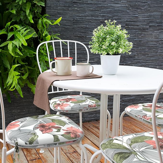 Indoor/Outdoor Chair Cushions 16x17 Inch, Patio Chair Cushions with Ties, All Weather Seat Cushions for Patio Furniture Home Garden Chair Use, Set of 2, Clemens Noir Pink-VerdiqueGarden