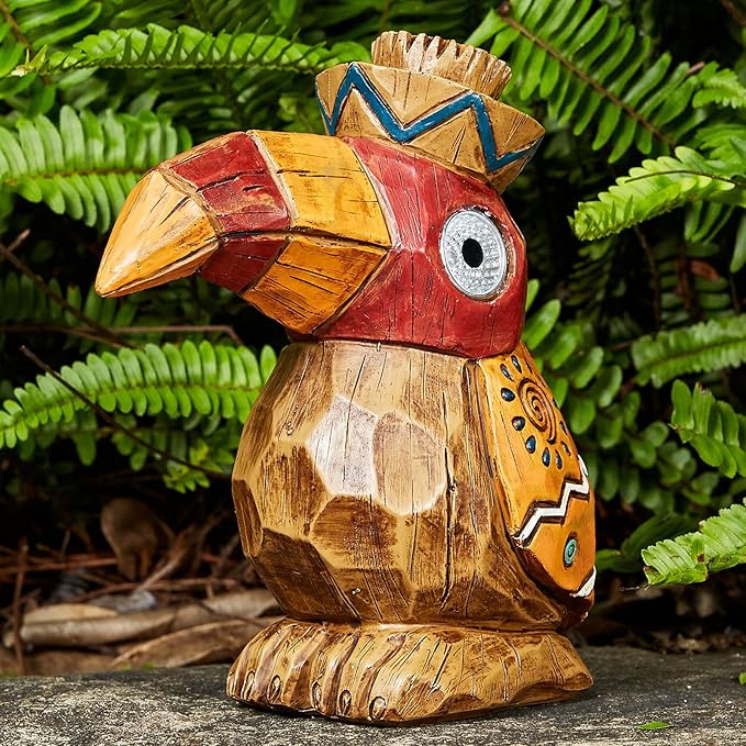 Solar Tiki Statue-WoodWoodpecker Bird-Garden Hawaiian - Solar Outdoor Light Garden Sculptures & Statues Totem Pole Bar Outdoor Patio Pool Yard Summer Decorations-VerdiqueGarden