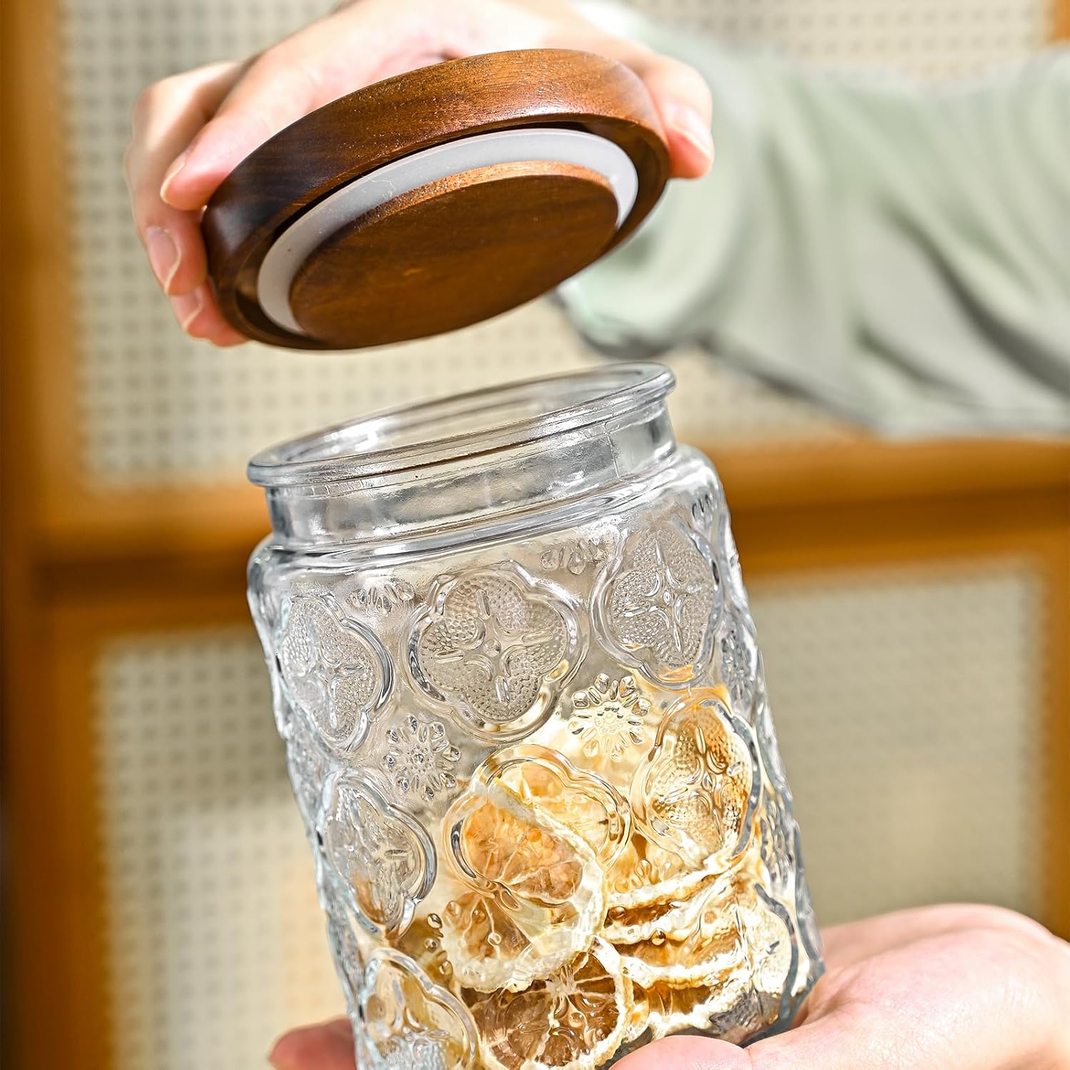 24oz Vintage Glass Canister With Lid Small Glass Jars Wide Mouth Mason Jars Airtight Coffee Canisters Kitchen Storage Containers For Sugar Tea Spice Flour Candy Cookie Cereal Cute Decorative-VerdiqueGarden