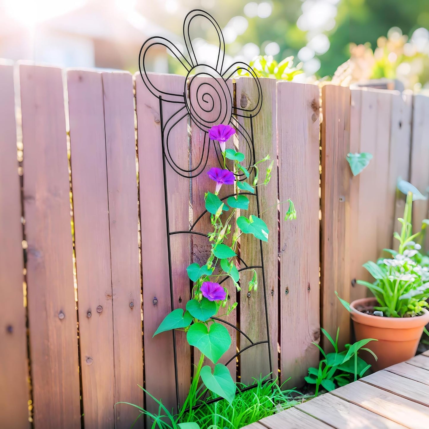 Arifaro Metal Garden Trellis 56″High (Pack of 4) Plant Trellis for Climbing Plants, Outdoor/Indoor Sturdy Plant Trellis for Climbing Vines, Flowers & Garden Plants (Floral)-VerdiqueGarden