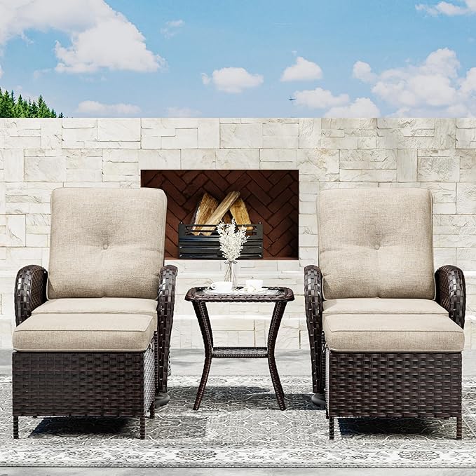 Joyside 5 Piece Patio Furniture Set, Outdoor Swivel Chair Sets with Thick Cushion and Ottoman, Wicker Patio Conversation Set for Porch, Deck Use (Brown/Beige, 5 PCS)-VerdiqueGarden