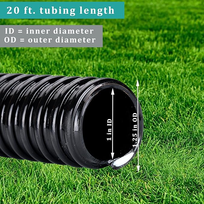 Pond Tubing ID 1” × 10ft Black Corrugated Flexible Reinforced Waterfall Pond Tube Sump Pump Hose, Non-toxic & Kinkproof (10 ft, 1" ID)-VerdiqueGarden