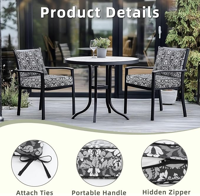 Favoyard Outdoor Seat Cushion 22 x 22 x 3 in Waterproof Pattern Fade Resistant Cover Removable Patio Furniture Cushions Deep Seat & Back Cushion Set with Adjustable Straps for Patio Chair Sofa Couch-VerdiqueGarden