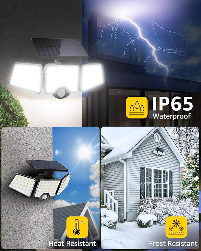 LE Solar Lights for Outside, Solar Lights Outdoor with Motion Sensor, WL4000 High Brightness, 3 Adjustable Heads 270° Wide Lighting Angle, IP65 Waterproof, Wireless Wall Lamp for Yard Garage-VerdiqueGarden