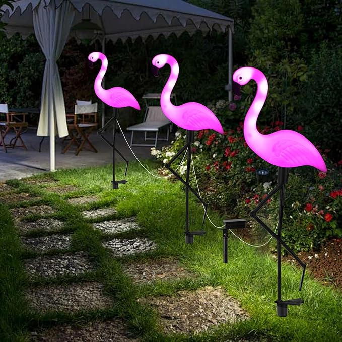 Flamingo Solar Lights,Outdoor Pink Flamingo Stake Light,Solar Powered Garden Lights,Yard Art Decor,Outdoor Garden Decorations,Outside Stick Lights,Outdoor Lights Waterproof (3pcs)-VerdiqueGarden
