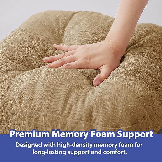 Chair Cushions for Dining Chairs, Dining Chair Cushions, Tufted Indoor Chair Pads with Ties & Non Slip Backing, Seat Cushions for Kitchen Chairs 16.5” x 16.5” x 3.5”, Set of 6, Khaki-VerdiqueGarden