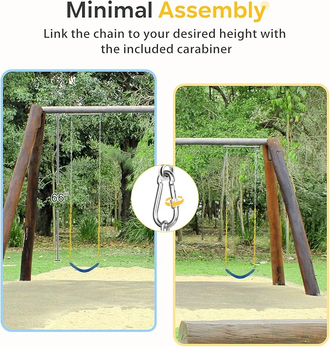 DECORLIFE 2-Pack Swing Seats for Swing Set, Support 330lb, Swings Replacement Kits with Coated Chains for Kids Adults, Swing Set Accessories with Snap Hooks for Outdoor Backyard Playground, Blue-VerdiqueGarden