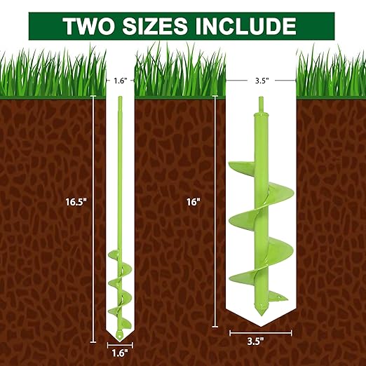TCBWFY 2 Pack Garden Auger Drill Bit for Planting,3.5"x16" & 1.6"x16.5" Rapid Planter Bulb&Bedding Plant Auger,Earth Drill for 3/8" Hex Drive,Fence Post,Umbrella Hole Digger-VerdiqueGarden