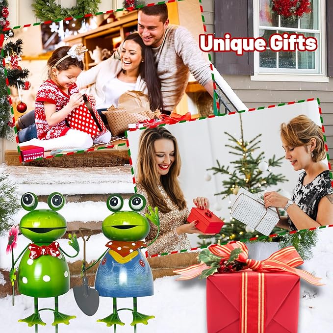 HONGLAND Metal Yard Art Garden Decor for Outside - Cute Frog Outdoor Decor - 3D Spring Frogs Figurine Garden Sculptures & Statues - Gifts for Grandma Mom - 2 Pcs-VerdiqueGarden