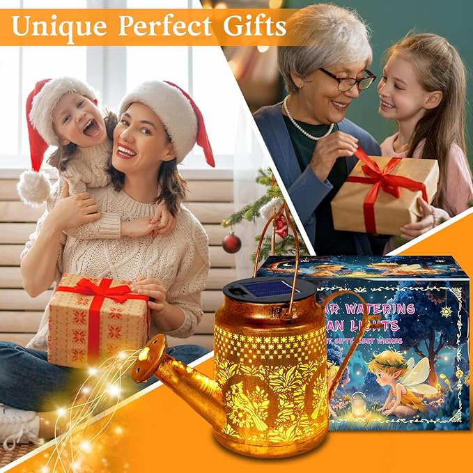 Solar Lights Outdoor Garden Decor, Cardinals Hanging Waterproof Watering Can Lights Outside Decorations for Yard Front Porch Patio Backyard Gift for Mom Grandma Women Birthday （with Shepherd Hook）-VerdiqueGarden