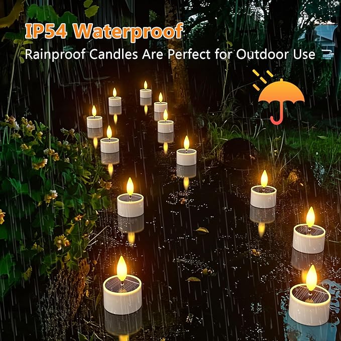 PChero 12 Pack Solar Tea Lights Outdoor Waterproof, Small Solar Lights with Dusk to Dawn Sensor, LED Tealight Candles for Lantern Garden Camping Outside Patio Home Decor,1.5" x 2.1"-VerdiqueGarden