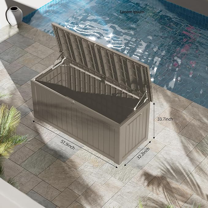 270 Gallon Outdoor Storage Box Patio Deck Box Waterproof, Resin Lockable Outside Large Storage Bin for Pool Cushion Furniture, Garden Tools UV-Resistant, Grey-VerdiqueGarden
