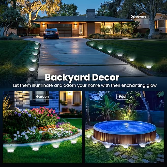 SOLPEX 16 Pack Solar Ground Lights Outdoor Waterproof, Solar Powered Pathway Lights, Landscape Lighting for Garden Walkway Driveway Backyard Decor (Cool White)-VerdiqueGarden