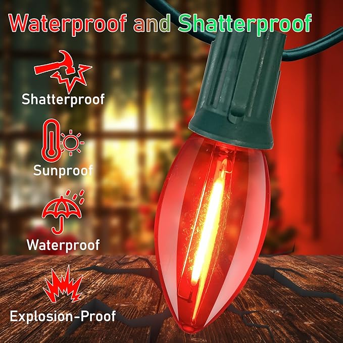 C9 LED Christmas Lights Outdoor,25FT Multicolored Christmas Lights with 26 Colorful Clear Multicolor LED Bulbs,Connectable Old Fashioned Christmas Lights for Garden Patio Xmas Tree Party Home Decor-VerdiqueGarden