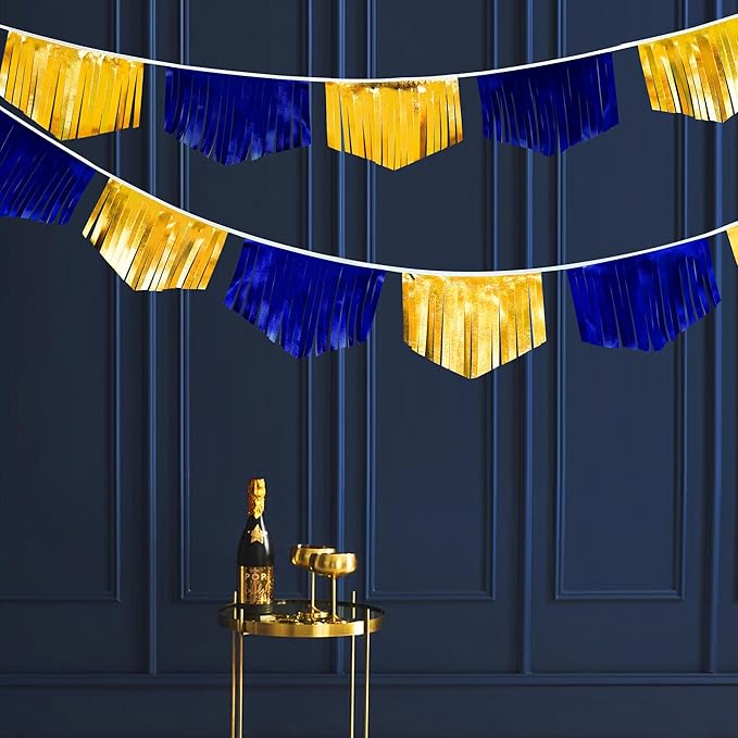 Royal Blue Gold Tassel Banner Metallic Fabric Pennant Bunting Flag for Graduation Retirement Bachelorette Birthday Engagement Wedding Bridal Shower Nautical Ahoy Achor Party Decorations Supplies-VerdiqueGarden