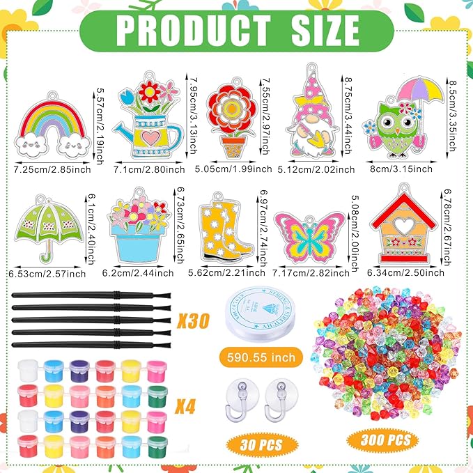 30 Sets Suncatchers Window Art Kits, DIY Sun Catchers Bulk Crafts Paint Your Own Window Ornaments for Boys Girls Classroom Home Party Birthday Activity Decor(Spring Style)-VerdiqueGarden