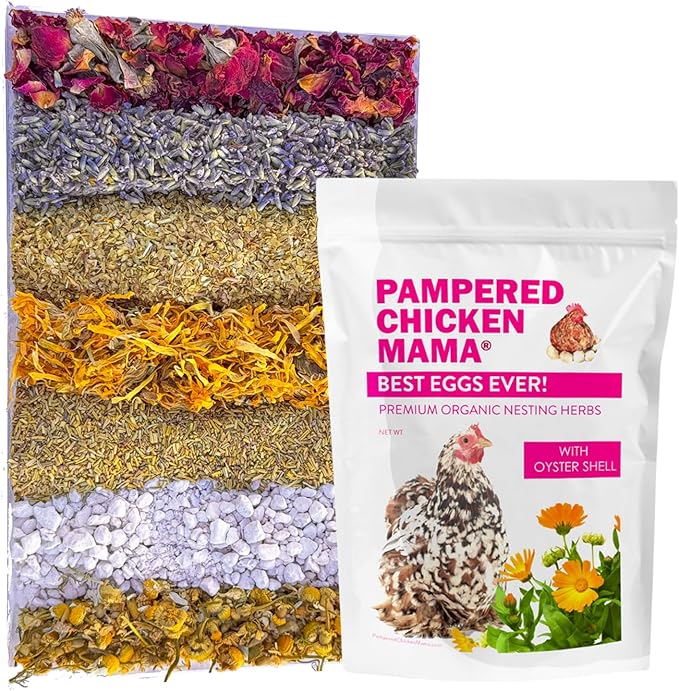 Pampered Chicken Mama Best Eggs Ever! Nesting Herbs for Chickens (16 Ounce/1 Pound) for Chicken Nesting Boxes Calcium Supplement for Chickens | Chicken Feed Supplies, Hen Treats for Coops (1 Bag)-VerdiqueGarden