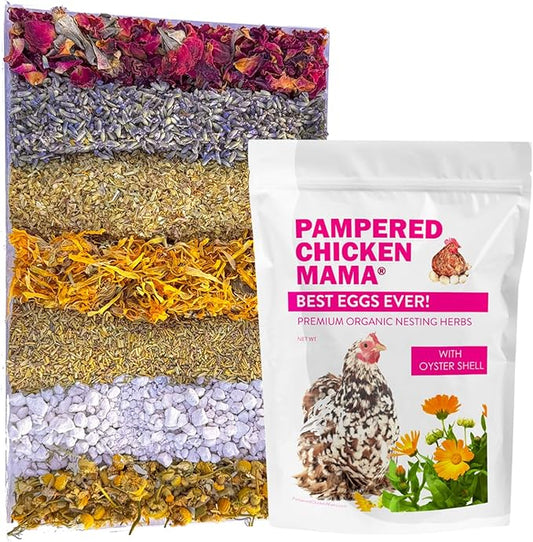 Pampered Chicken Mama Best Eggs Ever! Nesting Herbs for Chickens (16 Ounce/1 Pound) for Chicken Nesting Boxes Calcium Supplement for Chickens | Chicken Feed Supplies, Hen Treats for Coops (1 Bag)-VerdiqueGarden