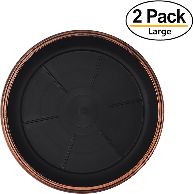 11" Decorative Heavy Duty Tray/Saucer (2 Pack) Rustic Medieval/French Country Look, Pot/Planter Base for Indoor/Outdoor Decor Use. Long Lasting, Reusable Light Weight (11 inches, Copper)-VerdiqueGarden