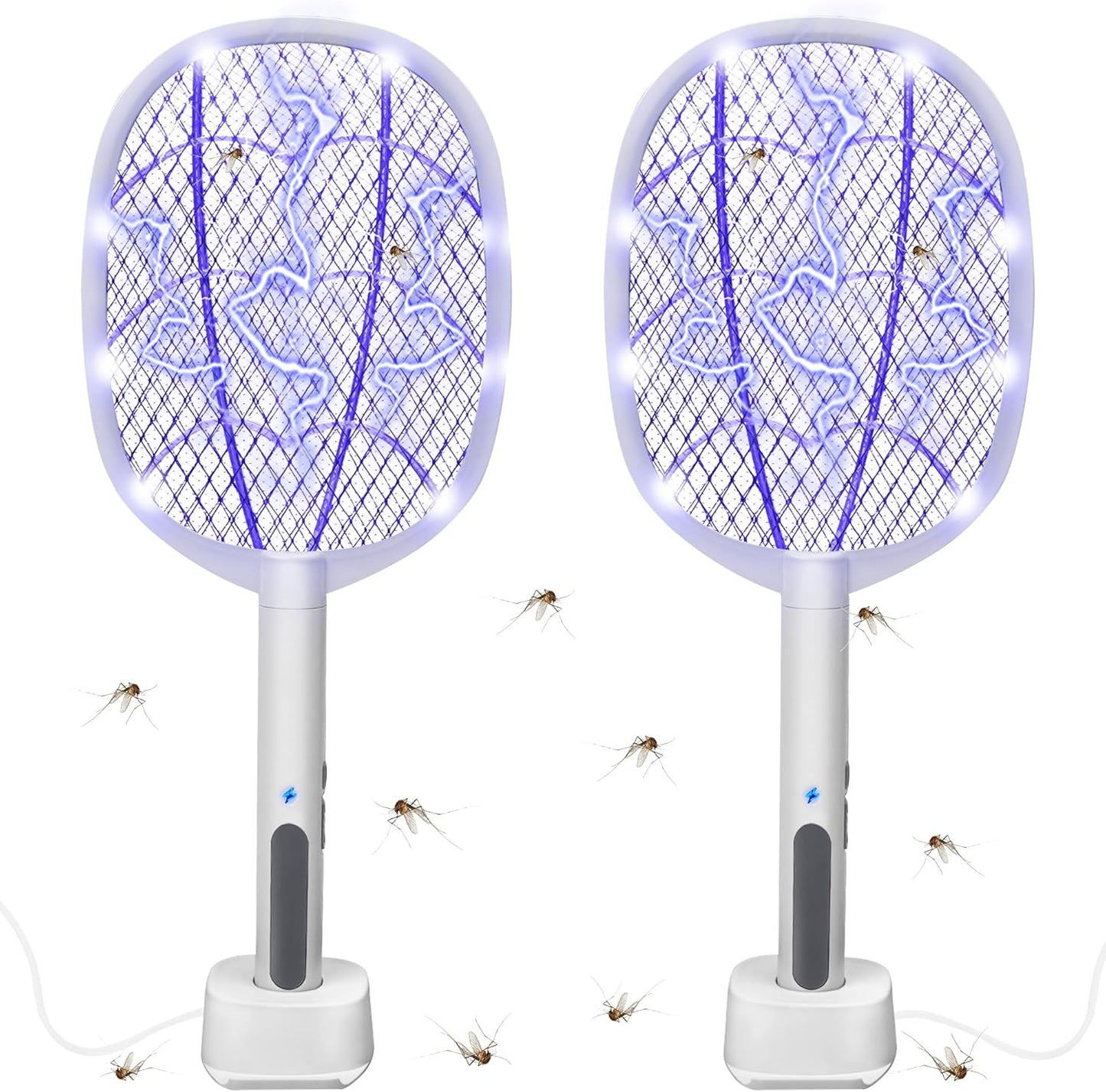 Electric Fly Swatter Rackets, 2-in-1 Handhold Bug Zapper with 3000V High Voltage, Plug-in Mosquito Killer Insect Light Trap with 3 Layer Safety Mesh Portable for Indoor Outdoor Use (2)-VerdiqueGarden