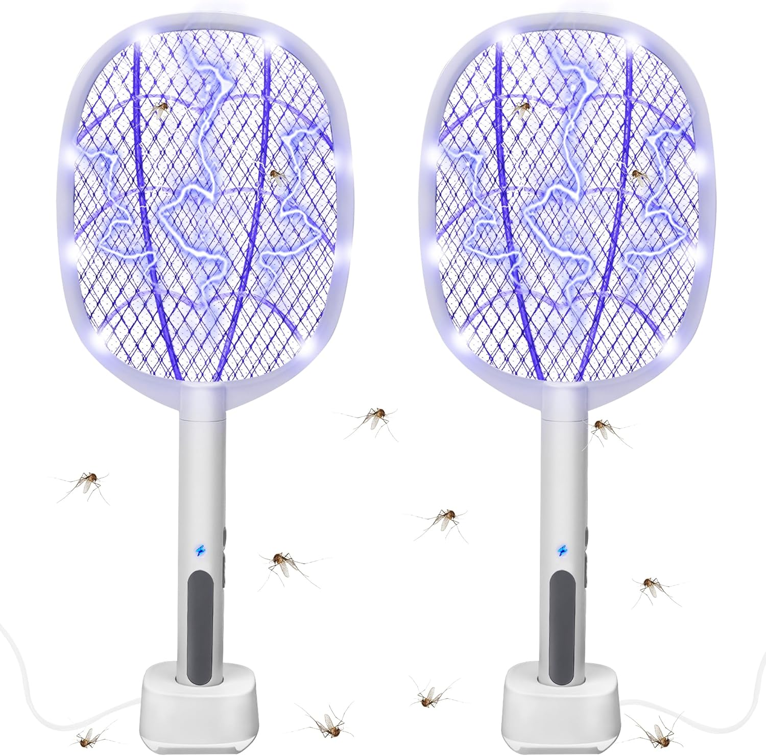 Electric Fly Swatter Rackets, 2-in-1 Handhold Bug Zapper with 3000V High Voltage, Plug-in Mosquito Killer Insect Light Trap with 3 Layer Safety Mesh Portable for Indoor Outdoor Use (2)-VerdiqueGarden