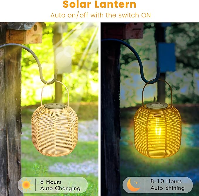 HPC Decor 2 PK Solar Lanterns-Outdoor Solar Lanterns Waterproof, Rattan Solar Lights, Hanging Solar Lanterns Outdoor,Solar Lamp Lights,Decoration Lights for Garden,Patio,Porch,Trees,Pathway,Outside.-VerdiqueGarden