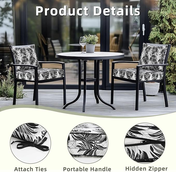 Favoyard Outdoor Seat Cushion 22 x 22 x 3 in Waterproof Pattern Fade Resistant Cover Removable Patio Furniture Cushions Deep Seat & Back Cushion Set with Adjustable Straps for Patio Chair Sofa Couch-VerdiqueGarden