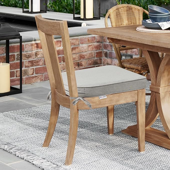 Sunbrella Round Corner Seat Cushions, 17" x 16" x 2", Set of 4, Indoor Outdoor Water Repellent Universal Chair Pads with Ties for Patio Furniture, Garden Dining Chairs, Specrtum Pebble-VerdiqueGarden