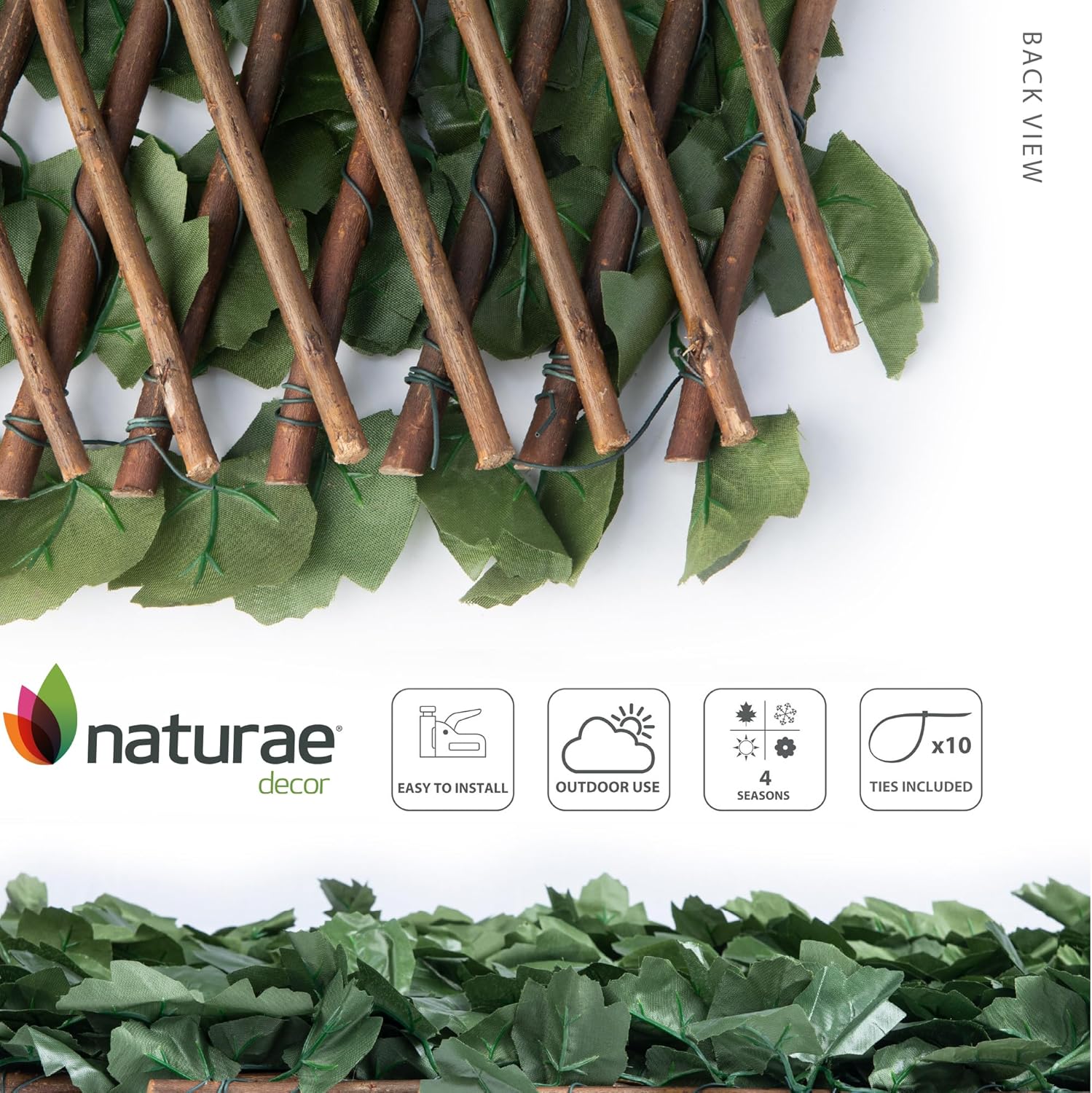 Naturae Decor Expandable Willow Trellis - Outdoor Privacy Screen - Sturdy and Flexible - Realistic Look - 40 in x 80 in - Ivy Leaves-VerdiqueGarden