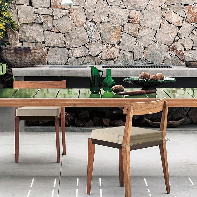 Square Corner Seat Cushions, 19" x 19" x 3", Set of 4, Indoor Outdoor Water Repellent Universal Chair Pads with Ties for Patio Furniture, Garden Deck Dining Chairs, Tan-VerdiqueGarden