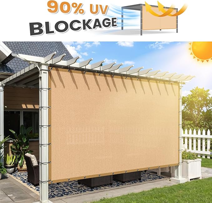 VICLLAX Shade Fabric Sun Shade Cloth with Every 2 FT Grommets for Patio Garden Pergola Cover Canopy 8x11 FT, Wheat-VerdiqueGarden