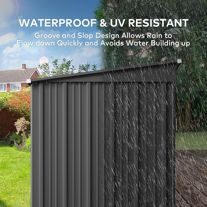 Gizoon 6' x 4' Outdoor Storage Shed with Double Lockable Doors, Anti-Corrosion Metal Garden Shed, Waterproof Shed Outdoor Storage Clearance for Backyard Patio Lawn-Dark Gray-VerdiqueGarden