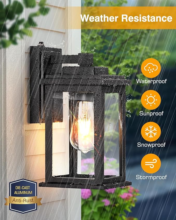 VIANIS Black Dusk to Dawn Outdoor Lights for House, 2 Pack Outdoor Wall Lights, Waterproof Porch Lights, Exterior Lighting Fixtures with Tempered Glass, for Porch, Garage, Doorway,Hardwired, Non-solar-VerdiqueGarden