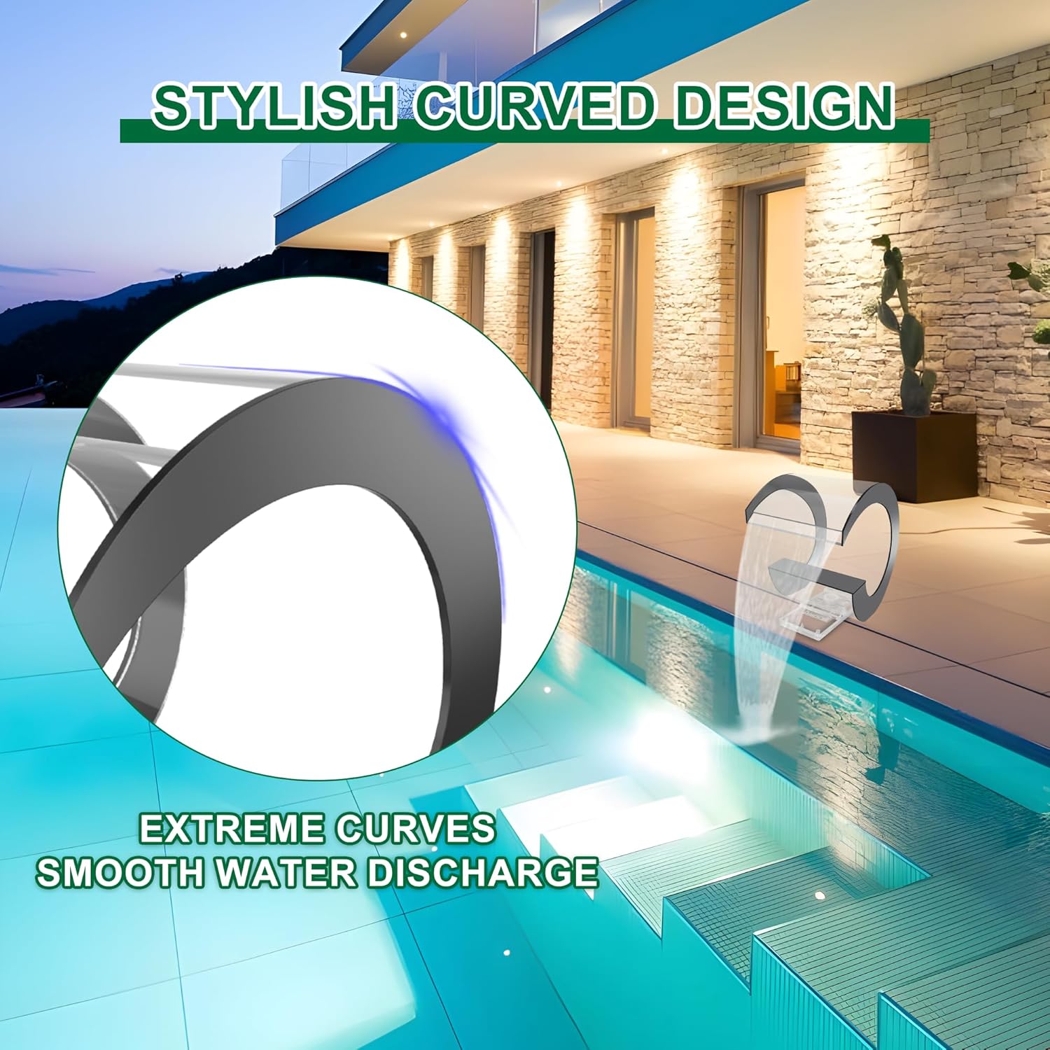 Pool Waterfall Fountain Transparent Acrylic Fountain 15.16'' x 15.16'' x 11.42'' Silver Pool Fountains for Ground Pools Garden Outdoor Waterfalls Sheer Descent Pond Water Feature-VerdiqueGarden