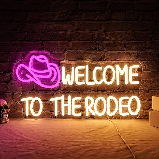 WLHOPE Welcome to The Rodeo Neon Sign Cowboy Hat Neon Sign Led Sign,Dimmable Cowgirl Neon Signs for Wall Decor,Connectivity Via USB Licked Neon Light for Bedroom Home Bar Club Party Western Decor-VerdiqueGarden