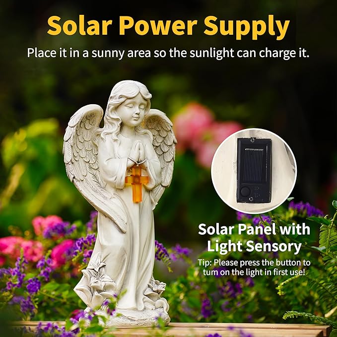 Angel Solar Garden Statues: 12.5” Cemetery Decorations for Grave Praying Angel Figurines for Outdoor Lawn Yard Patio Decor Memorial Gifts for Women-VerdiqueGarden