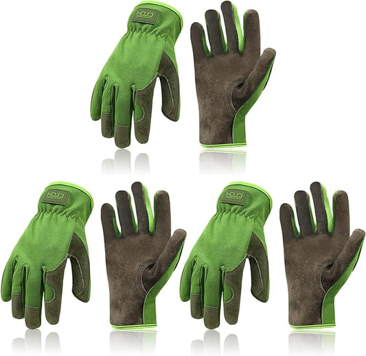 HANDLANDY Leather Work Gloves for Men & Women, Reinforced Durable Garden Gloves, Cowhide Working Glove for Gardening-VerdiqueGarden