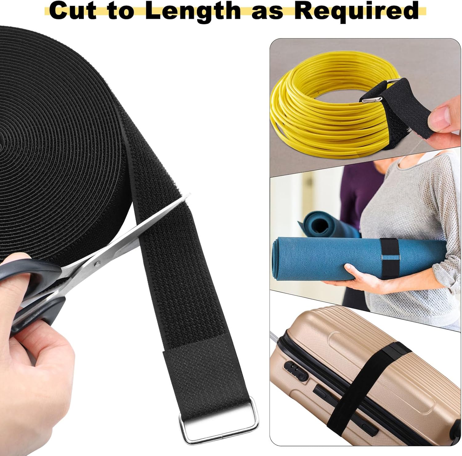 1.5"x16ft Hook and Loop Straps with 15 Metal Buckles, Adjustable Fastening Cable Straps, Cut-to-Length Cinch Strap, Reusable Nylon Securing Cord Ties for Organizer or Storage, Black-VerdiqueGarden